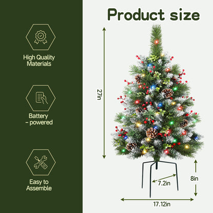 HioHa Pre-lit Christmas Planter Filler, Outdoor/Indoor LED Bushes with 8 Modes Warm White Lights, Pine Cones & Berries