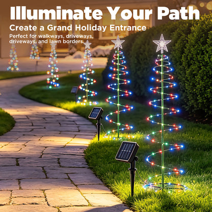 HioHa Solar Outdoor Spiral Christmas Tree Stake Lights, 35 Inch Metal LED Decor Tree with Star Topper, Waterproof Solar Landscape Light for Yard Lawn Pathway Holiday Decoration