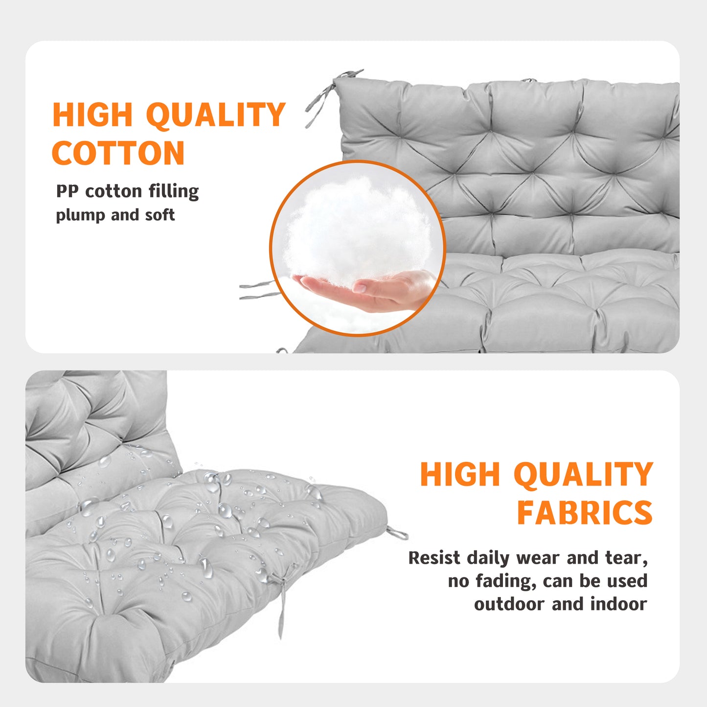 LCGOD Patio Bench Cushion, for Outdoor Swing Chair, Waterproof & Fade Resistant, 60x40x4 in, Gray