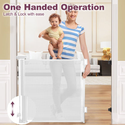 HioHa 59 Inch Retractable Gate, Hardware-Mounted Mesh Safety Gate for Stairs & Doorways, White