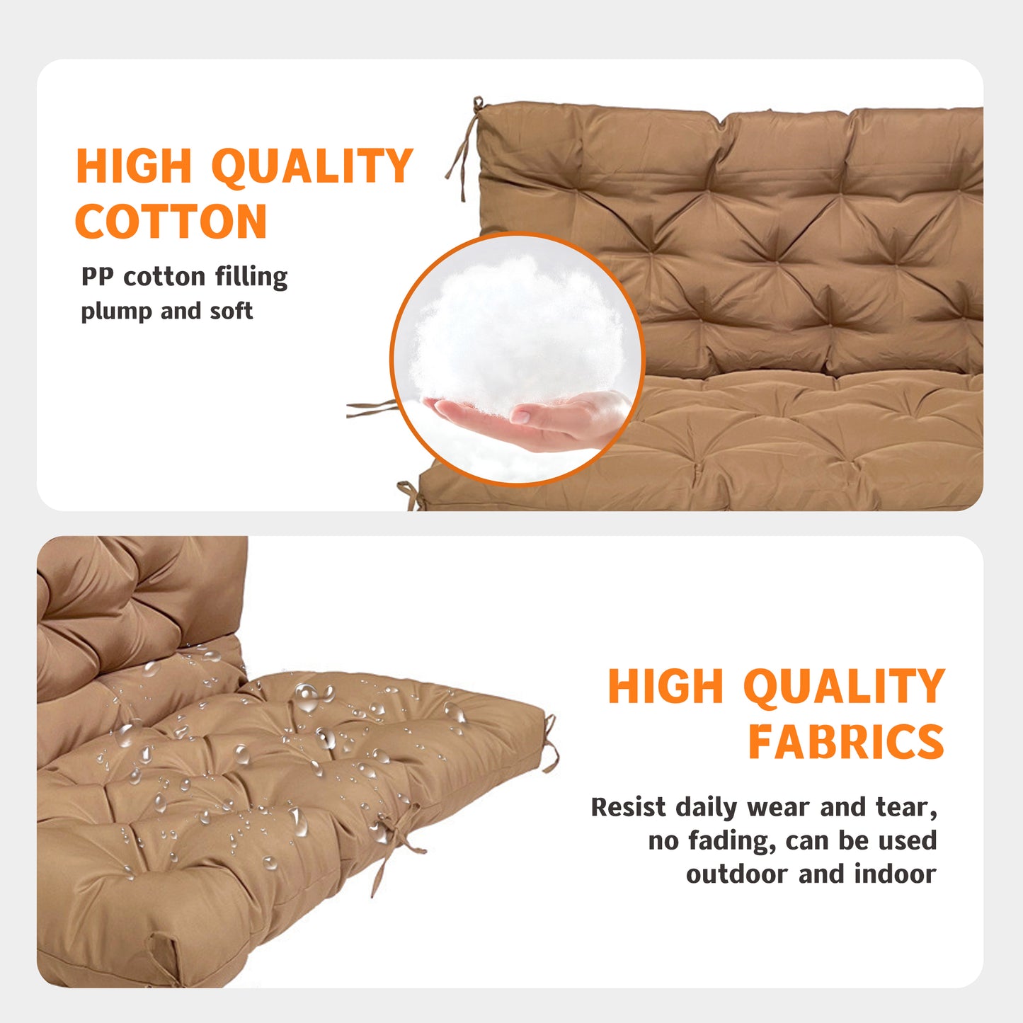 LCGOD Patio Bench Cushion, for Outdoor Swing Chair, Waterproof & Fade Resistant, 60x40x4 in, Coffee