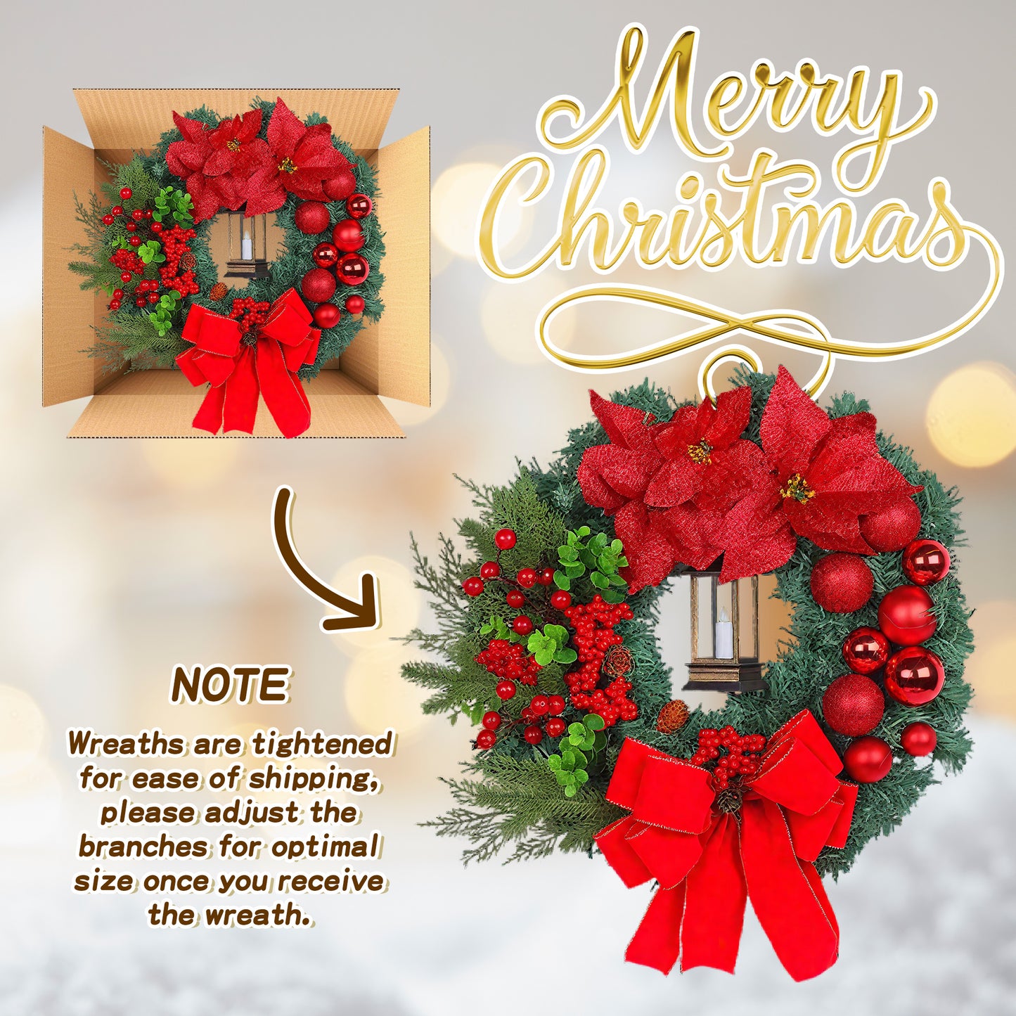 HioHa Christmas Wreaths & Fall Wreath for Front Door, 16-inch Artificial Decor with Pine Cones & Berries for Indoor Outdoor Use