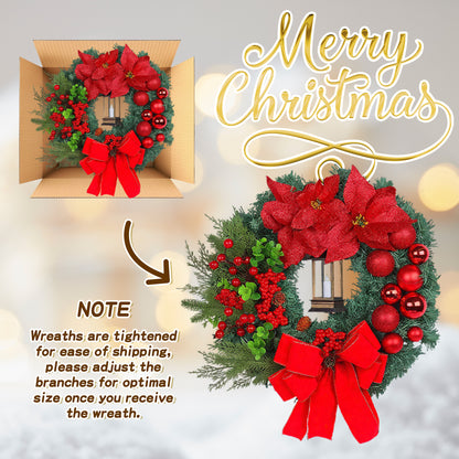 HioHa Christmas Wreaths & Fall Wreath for Front Door, 16-inch Artificial Decor with Pine Cones & Berries for Indoor Outdoor Use