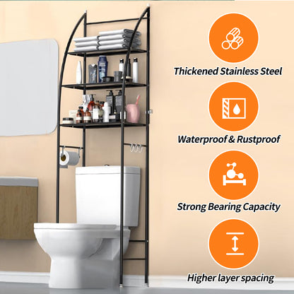 HioHa Over the Toilet Storage, Bathroom Organizer and Storage Shelf with Paper Holder and Hooks, New Over Toilet Storage Rack for Bathroom Laundry Room Balcony, 17.32"W Black