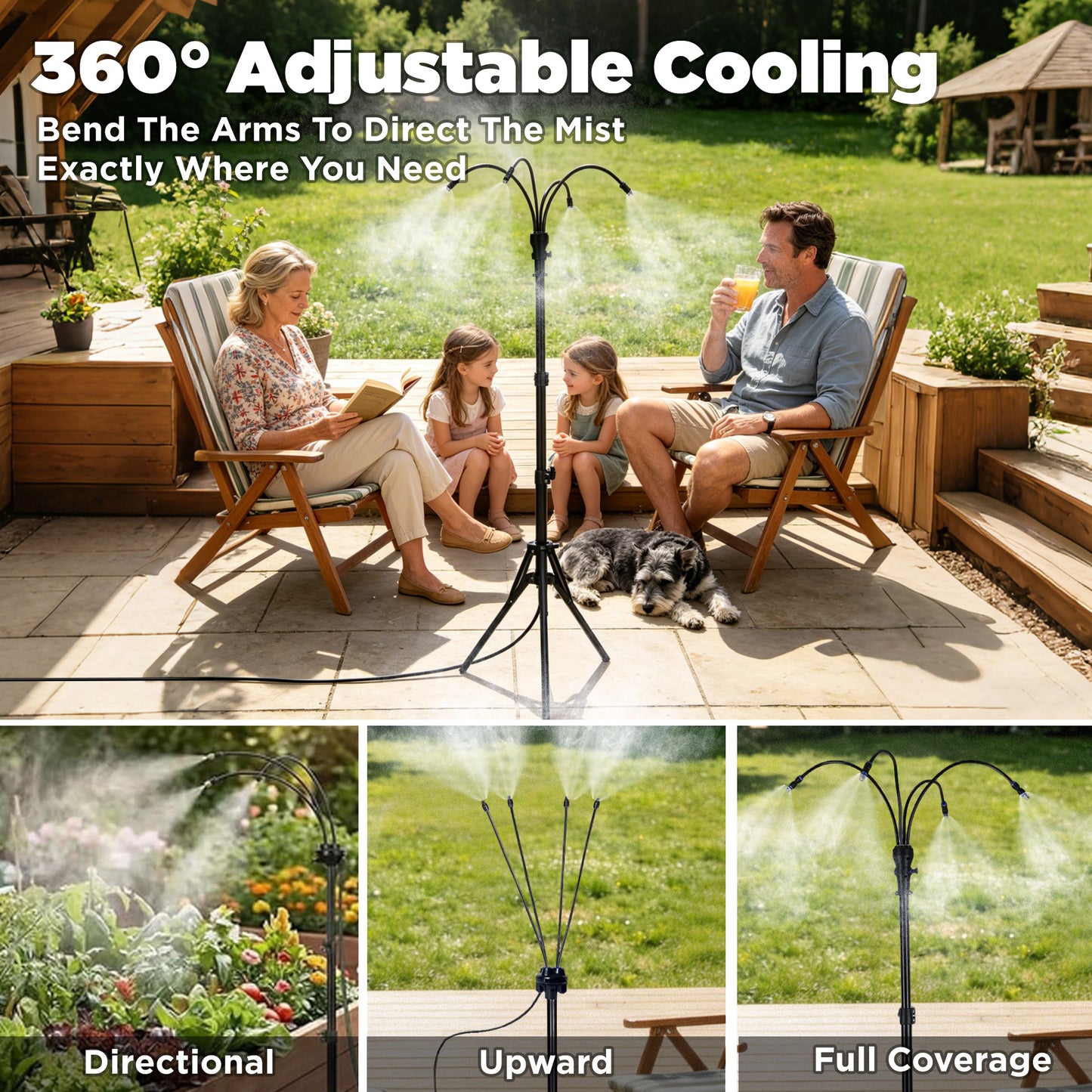 Lcgod 5.3FT Outdoor Standing Misting Sprayer, Adjustable Height Cooling Mist System, Portable Mist Hose for Patio Garden Pool BBQ Backyard Sunbathing