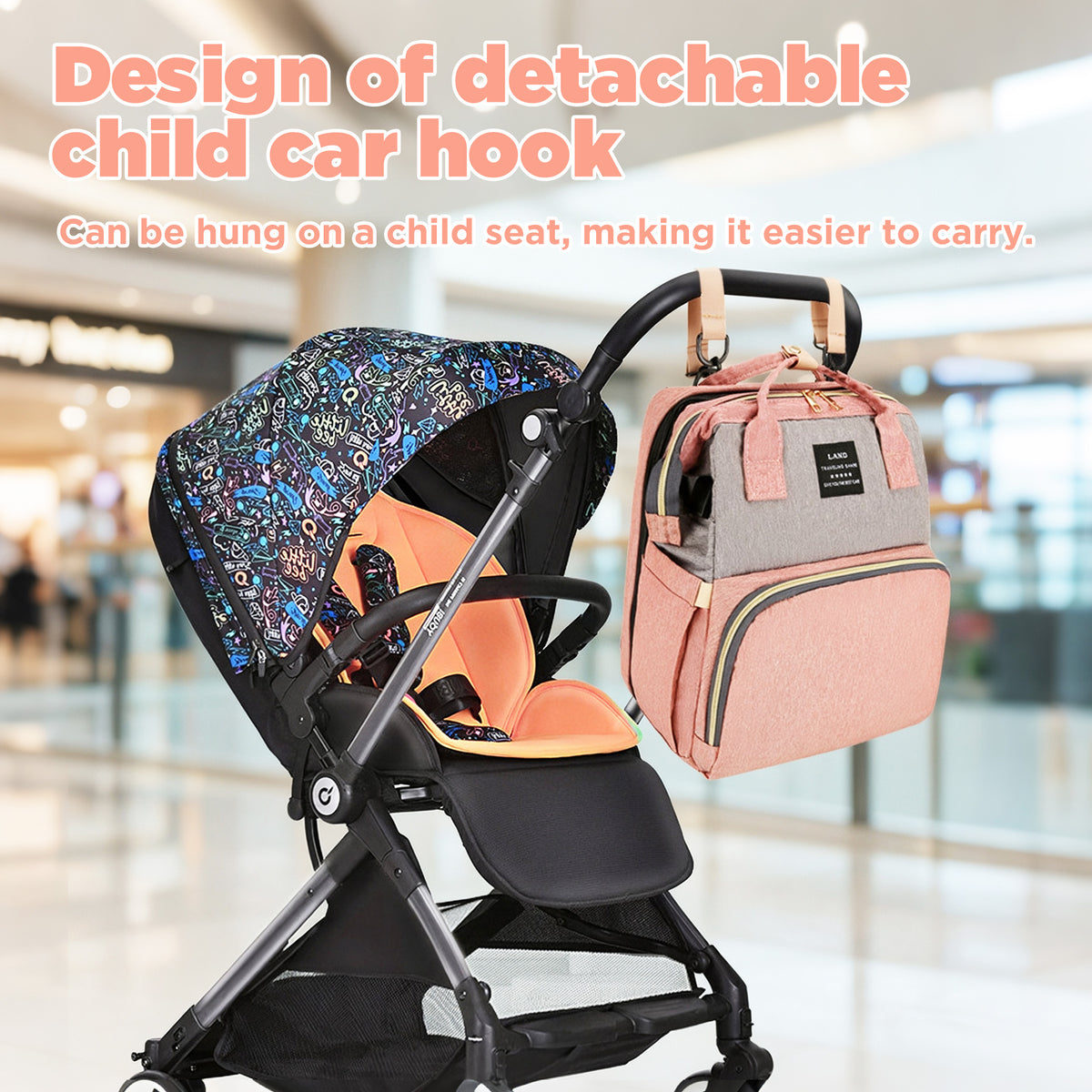 HioHa Diaper Bag Backpack, Foldable Baby Bed Changing Station, Large Capacity Waterproof Travel Baby Bag with USB Charging Port, Stroller Straps, Insulated Bottle Pockets, Pink