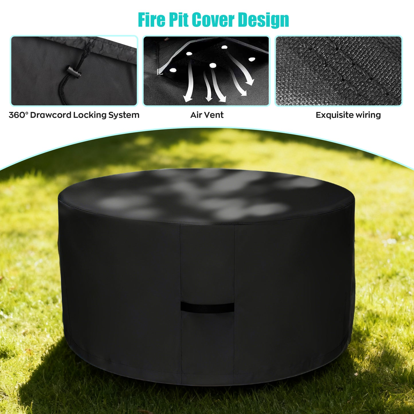 LCGOD Heavy Duty Round Fire Pit Cover, 100% Waterproof, 36x20 Inches, Fits 33-36 Inch Outdoor Gas/Wood Burning Fire Pits & Fire Tables