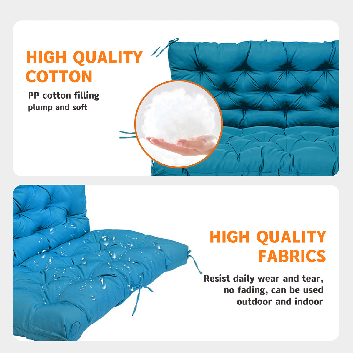 LCGOD Patio Bench Cushion, for Outdoor Swing Chair, Waterproof & Fade Resistant, 60x40x4 in, Blue