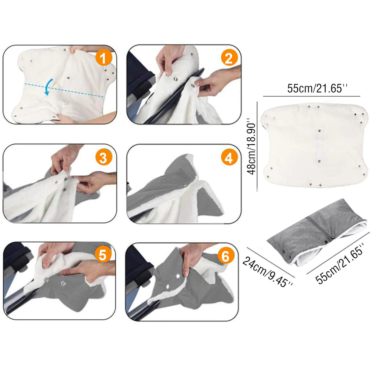 HioHa Stroller Hand Muff Warmer for Parents, Winter Pushchair Accessory Fits Most Buggies & Bike Trailers, Gray