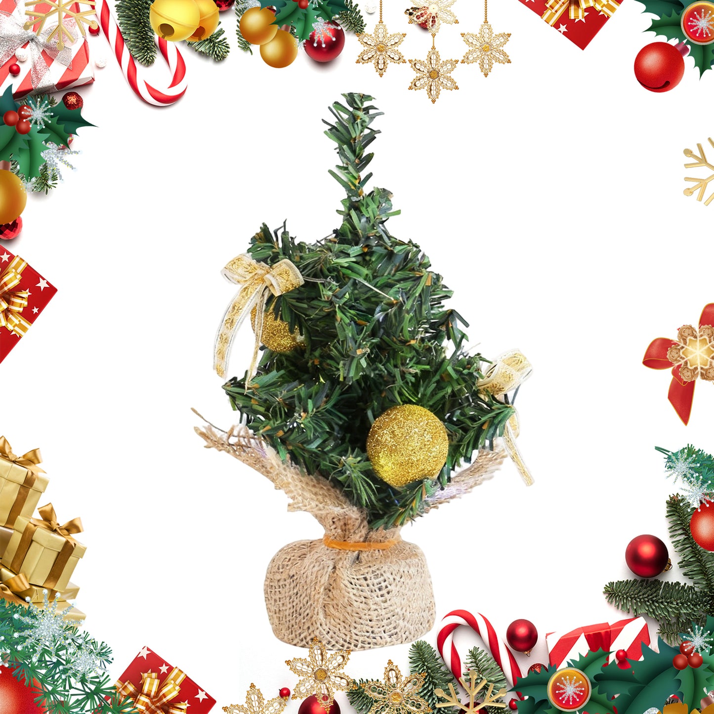 HioHa Small Christmas Trees with Lights, 1.4ft Mini Christmas Tree - Flocked Tabletop Christmas Decor for Home Office, Rustic Artificial Christmas Tree