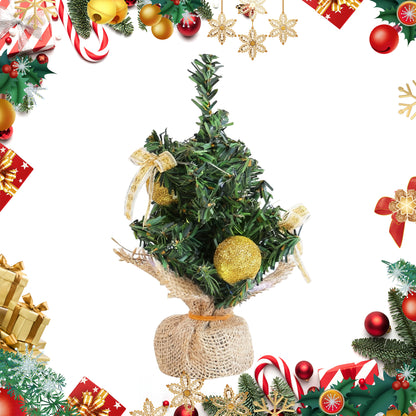 HioHa Small Christmas Trees with Lights, 1.4ft Mini Christmas Tree - Flocked Tabletop Christmas Decor for Home Office, Rustic Artificial Christmas Tree