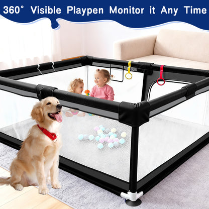 HioHa 71" Baby Playpen - Mat Included, Sturdy Steel Frame & Breathable Mesh Walls, Portable Indoor/Outdoor Play Yard