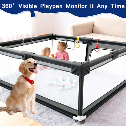 HioHa 71" Baby Playpen - Mat Included, Sturdy Steel Frame & Breathable Mesh Walls, Portable Indoor/Outdoor Play Yard