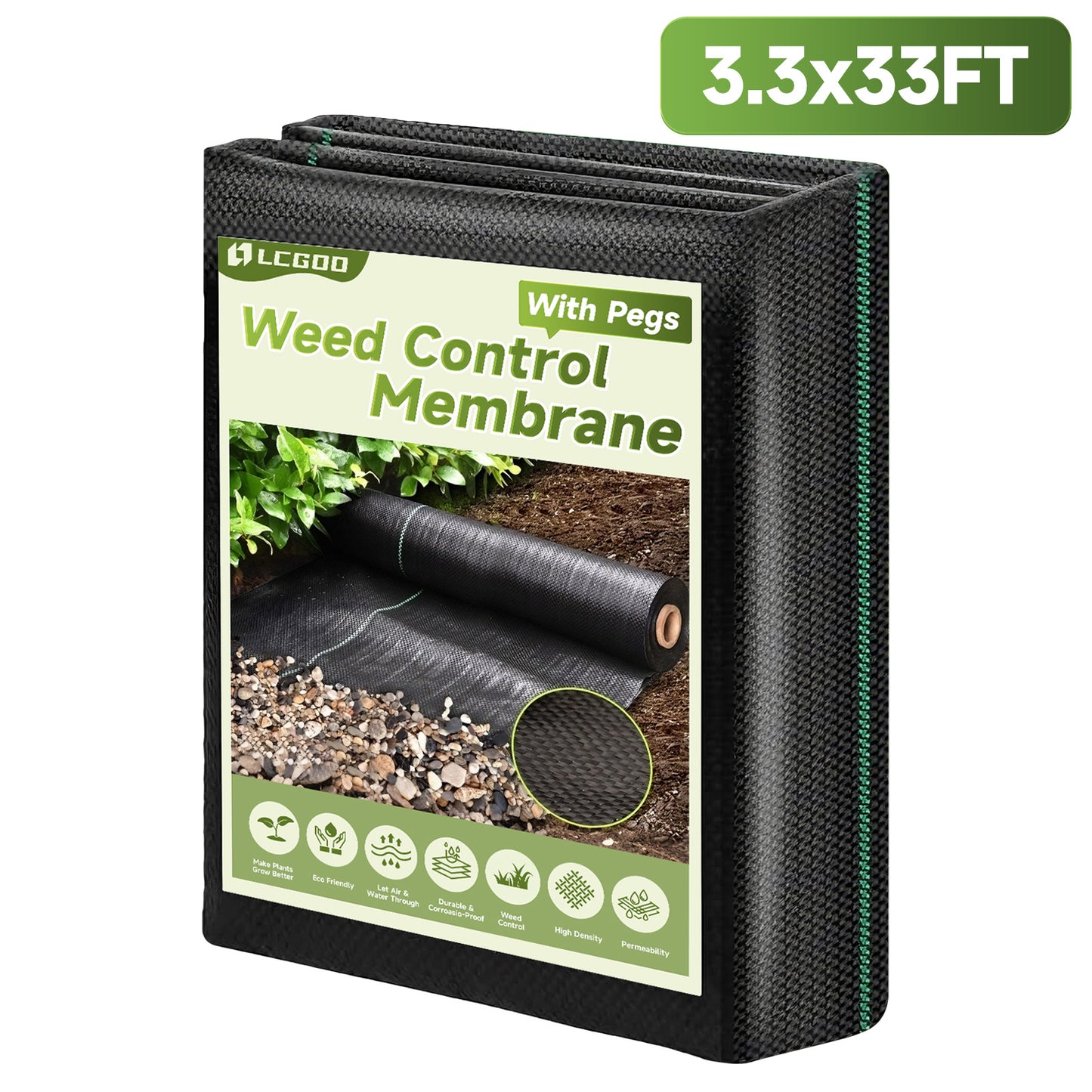 LCOGD 3.3x33FT High-Permeability Weed Barrier Fabric, Heavy Duty Landscape Fabric for Gardens, Lawns & Landscaping