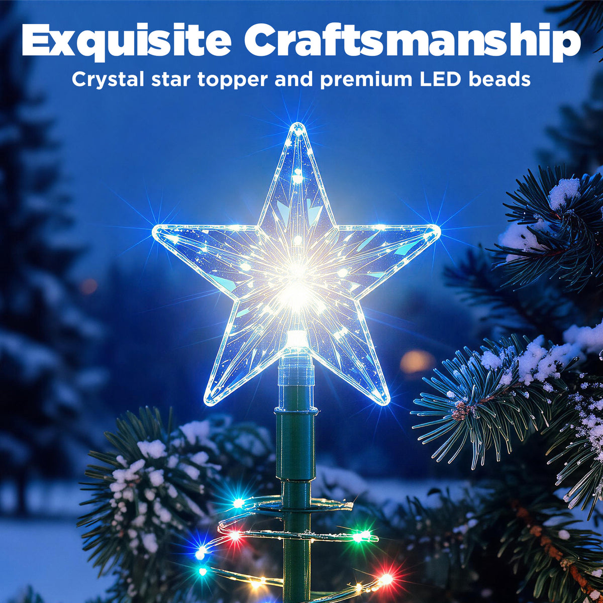 HioHa Solar Outdoor Spiral Christmas Tree Stake Lights, 35 Inch Metal LED Decor Tree with Star Topper, Waterproof Solar Landscape Light for Yard Lawn Pathway Holiday Decoration