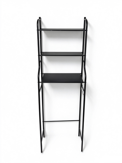 HioHa Wide Over Toilet Storage Shelf, 3-Tier Freestanding Bathroom Organizer with Paper Holder and 3 Hooks, Space Saver, Fits Larger Toilets, Black