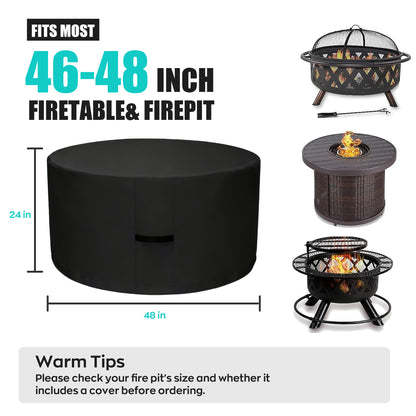 LCGOD Heavy Duty Round Fire Pit Cover, 100% Waterproof, 48x24 Inches, Fits 45-48 Inch Outdoor Gas/Wood Burning Fire Pits & Fire Tables