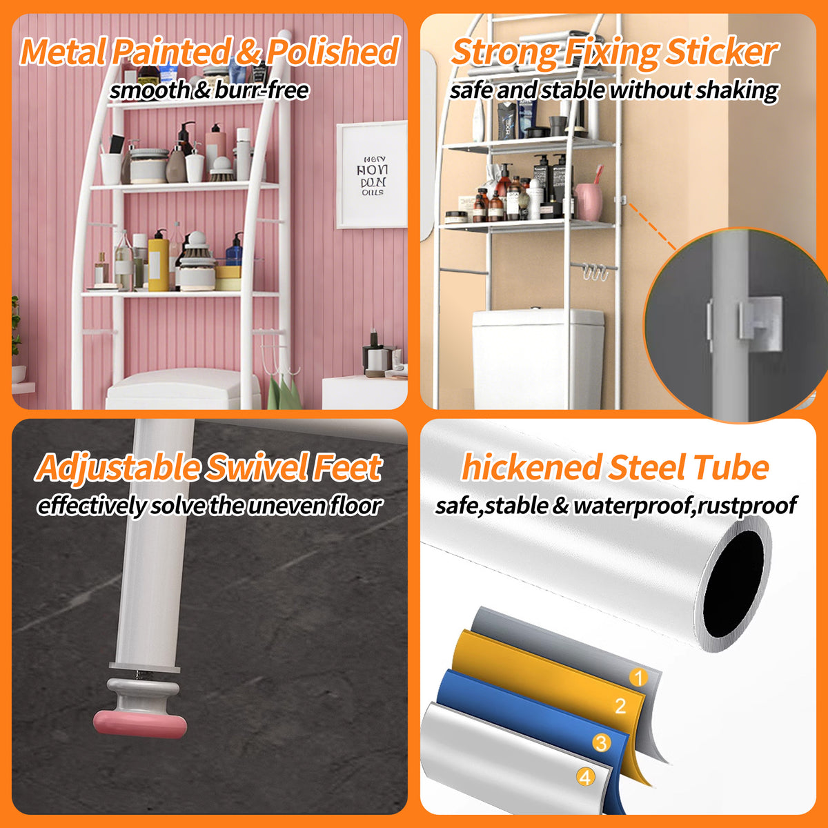 HioHa Over the Toilet Storage, Bathroom Organizer and Storage Shelf with Paper Holder and Hooks, New Over Toilet Storage Rack for Bathroom Laundry Room Balcony, 17.32"W White