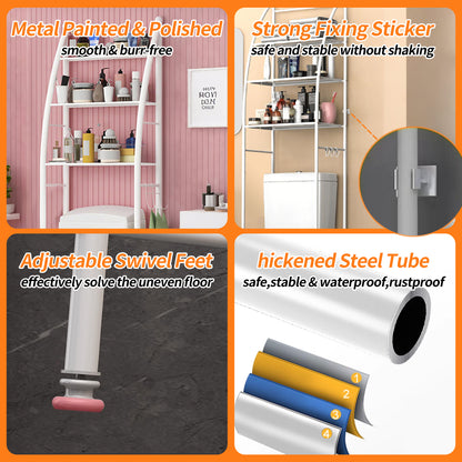 HioHa Over the Toilet Storage, Bathroom Organizer and Storage Shelf with Paper Holder and Hooks, New Over Toilet Storage Rack for Bathroom Laundry Room Balcony, 17.32"W White