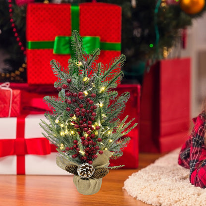 HioHa Small Christmas Trees with Lights, 1.8ft Mini Christmas Tree - Flocked Tabletop Christmas Decor for Home Office, Rustic Artificial Christmas Tree