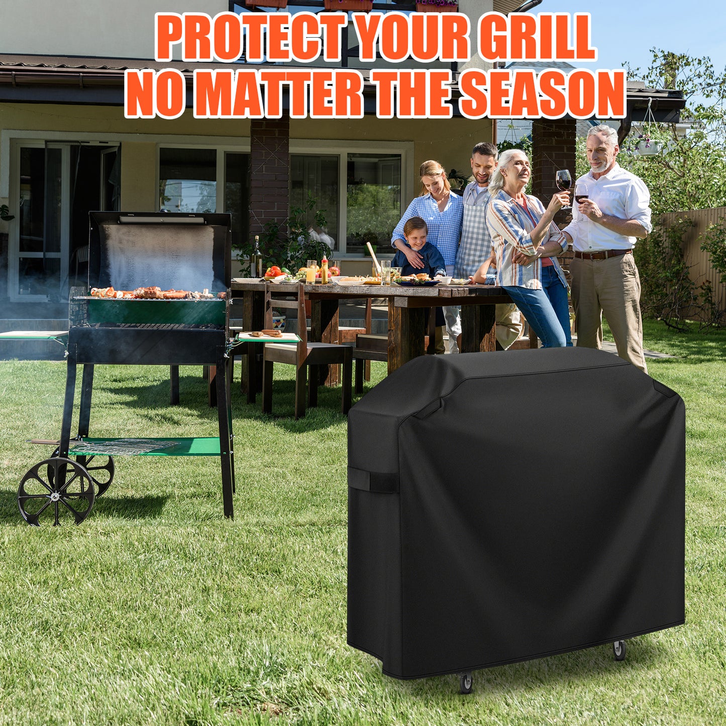 LCGOD Grill Cover, Duty BBQ Gas Grill Cover with Adjustable Straps, 60 inch All Weather Protection for Weber BBO, Char Broil, Gas Grill