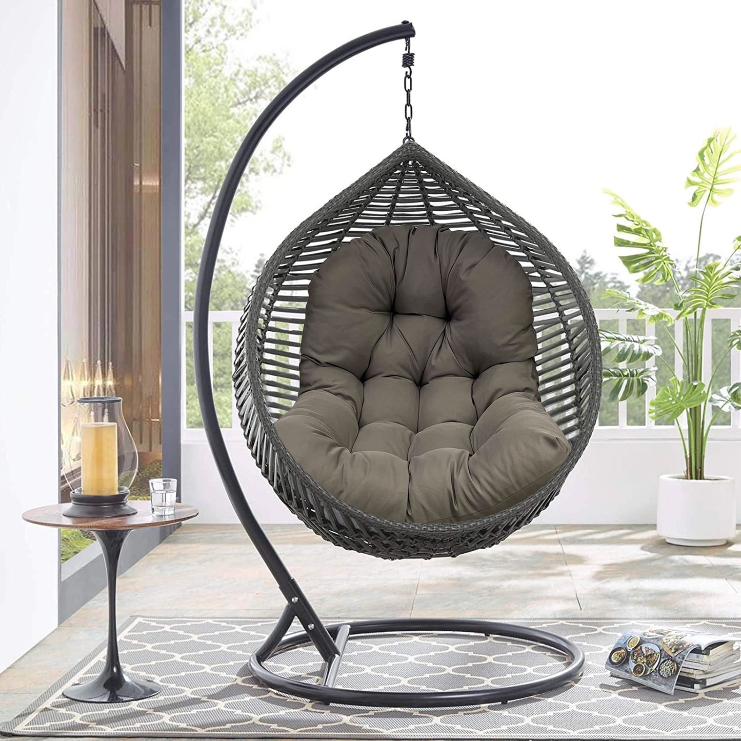LCGOD 4" Thick Egg Chair Cushion, PP Cotton Filling, Removable Waterproof Cover, Non-Slip for Hanging Swing, Patio Garden & Indoor Lounger