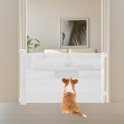 HioHa 59 Inch Retractable Gate, Hardware-Mounted Mesh Safety Gate for Stairs & Doorways, White