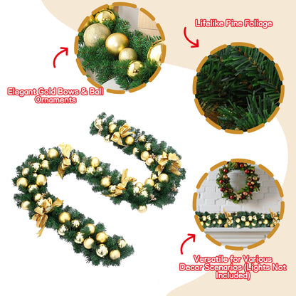 HioHa Christmas Garland 9ft Artificial Pine Garland with Warm White LED Lights, Pine Cones and Berries for Holiday Indoor Home Decor