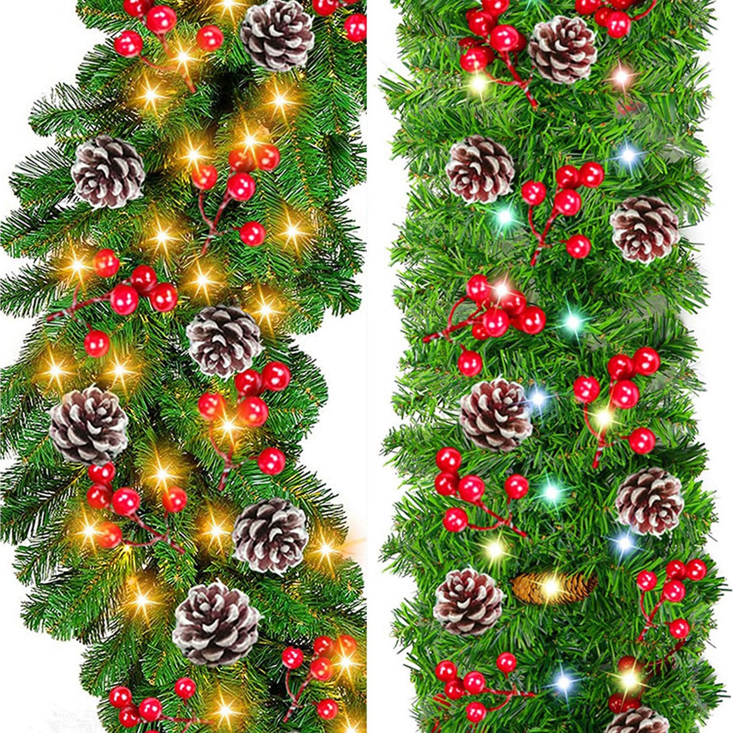 HioHa Christmas Garland 9ft Artificial Pine Garland with Pine Cones Berries for Holiday Indoor Outdoor Decor