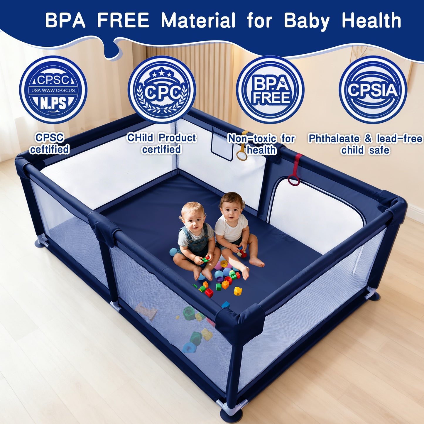 HioHa 71" Baby Playpen - Mat Included, Sturdy Steel Frame & Breathable Mesh Walls, Portable Indoor/Outdoor Play Yard