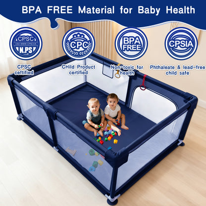 HioHa 71" Baby Playpen - Mat Included, Sturdy Steel Frame & Breathable Mesh Walls, Portable Indoor/Outdoor Play Yard