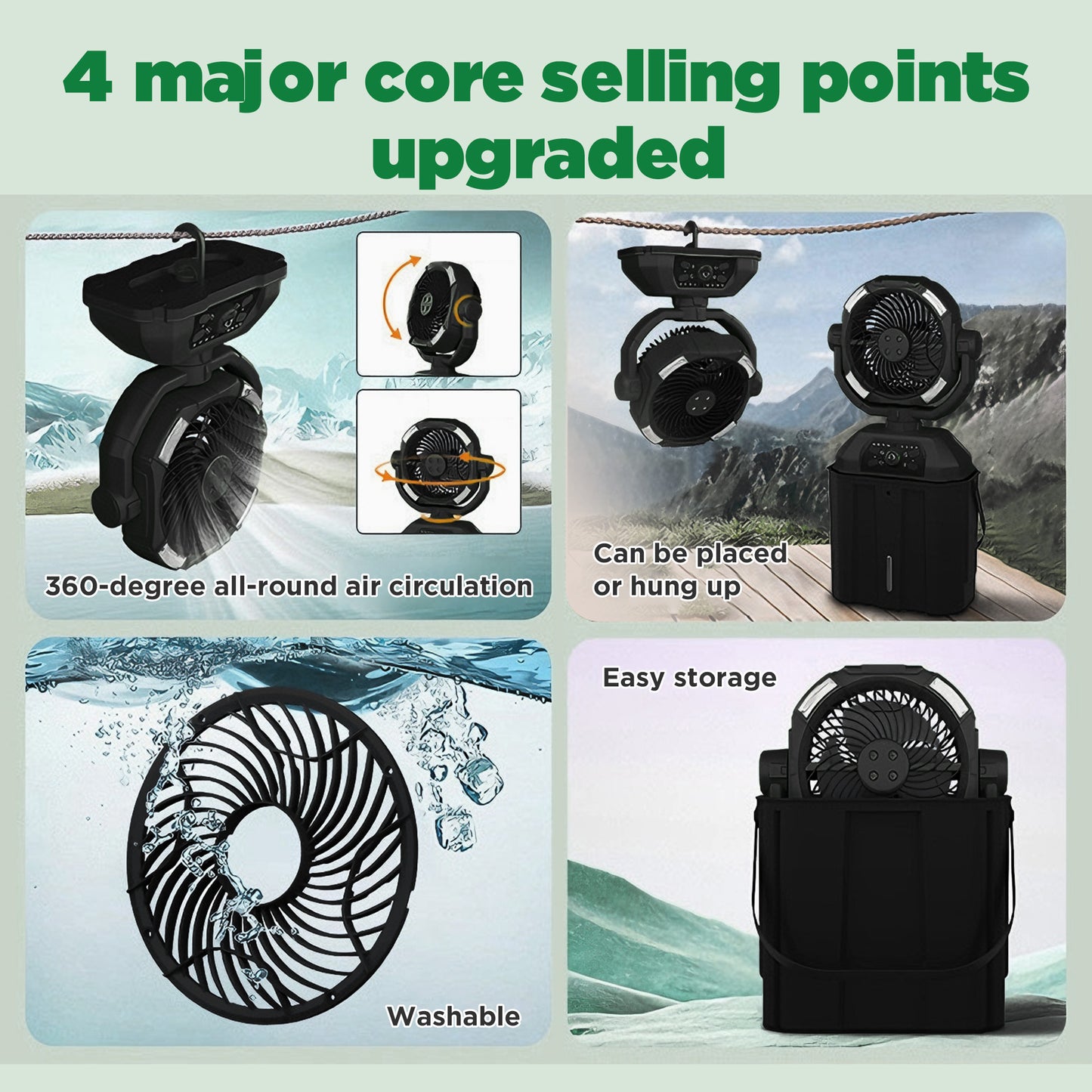 Lcgod 10 Inch Portable Misting Fan, 8-Core Permanent Magnet Motor, 7 Wind Speeds, 4 Spray Modes, 20000mAh Battery, Quiet Cooling Fan for Patio Camping Fishing Garden Office