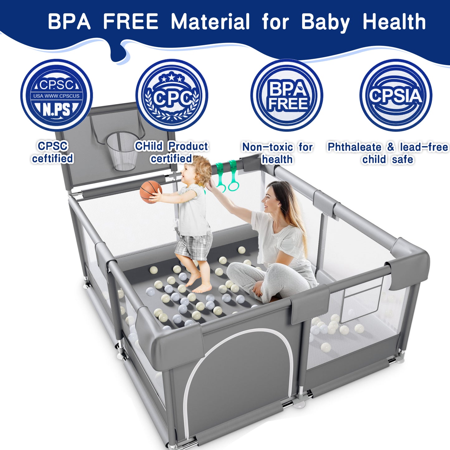 HioHa Baby Playpen, Portable Play Yard Baby Fences with Storage Bag for Infant Toddler(SWBP6)