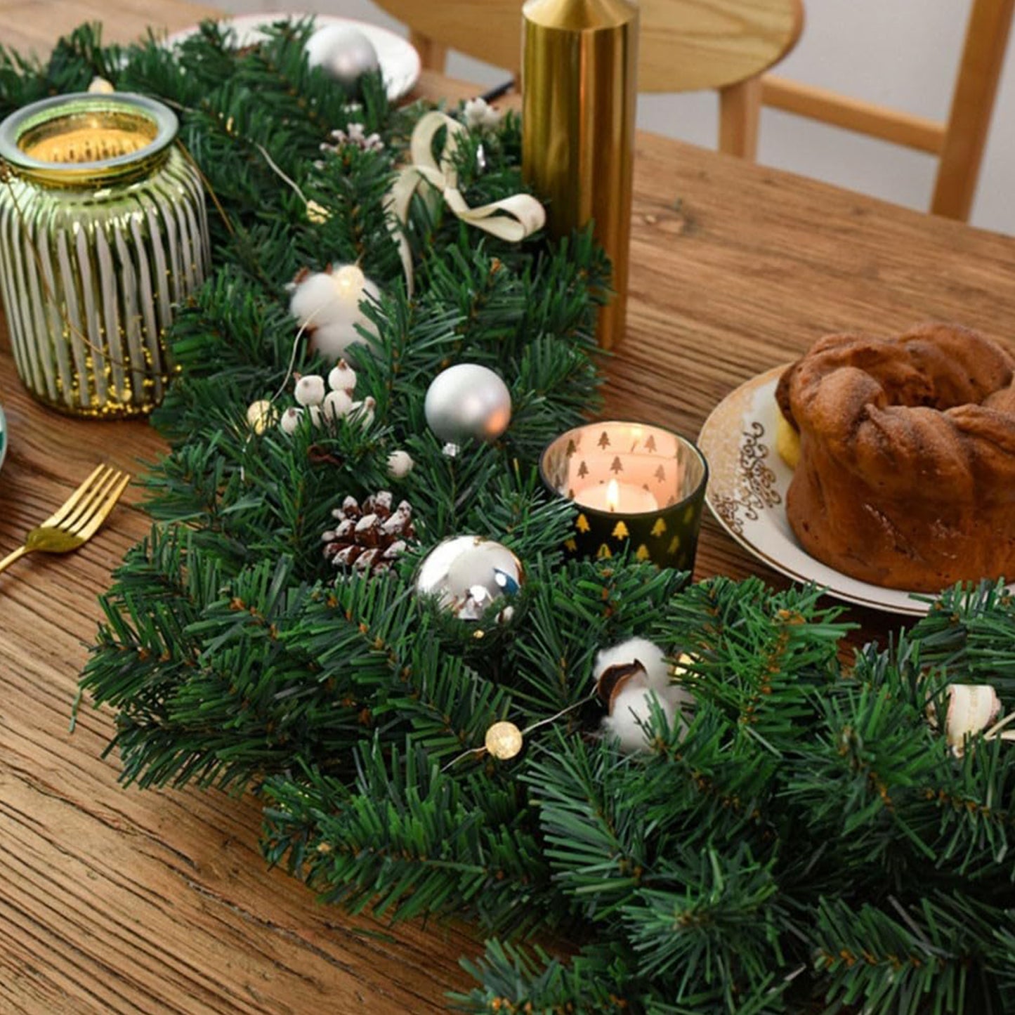 HioHa Christmas Garland 9ft Artificial Pine Garland with Pine Cones Berries for Holiday Indoor Outdoor Decor