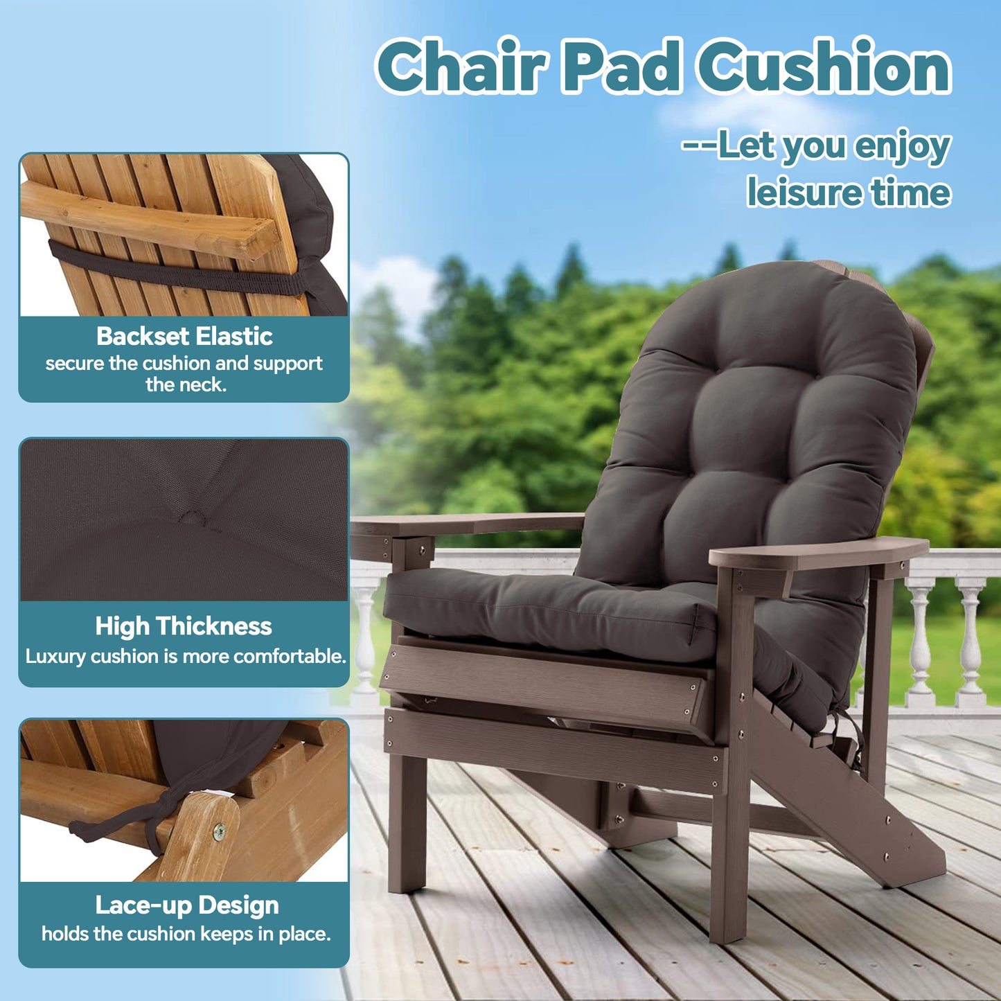 HioHa Adirondack Chair Cushion, 49x20x4.7 inch Patio Chair Cushion with Ties, Indoor/Outdoor Rocking Chair Cushion with Sunproof Waterproof and Fade-Resistant(Gray, 2pc)