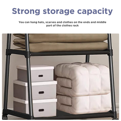 HioHa Portable Clothes Rack on Wheels with 2-Tier Shelves & Hooks - Stainless Steel Rolling Garment Rack for Clothing, Shoes, Laundry - Home, Office, Dorm Use (Black)