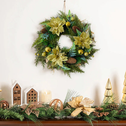 HioHa 16-inch Classic Christmas Wreath with Pine Cones & Berries, Full Artificial Holiday Wreath for Door Wall Mantel Decor, Indoor Outdoor Christmas Decorations