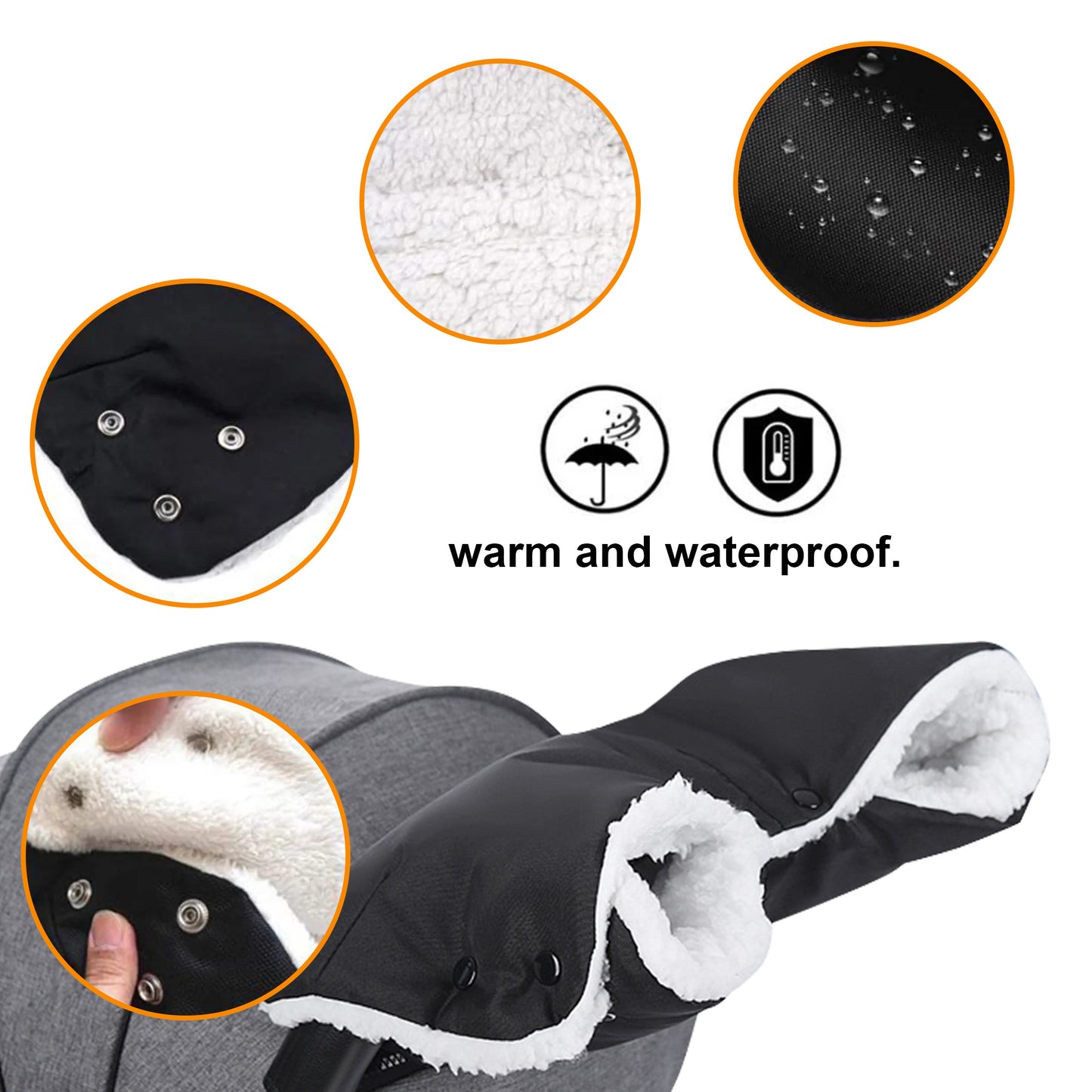 HioHa Stroller Hand Muff Warmer for Parents, Winter Pushchair Accessory Fits Most Buggies & Bike Trailers, Black