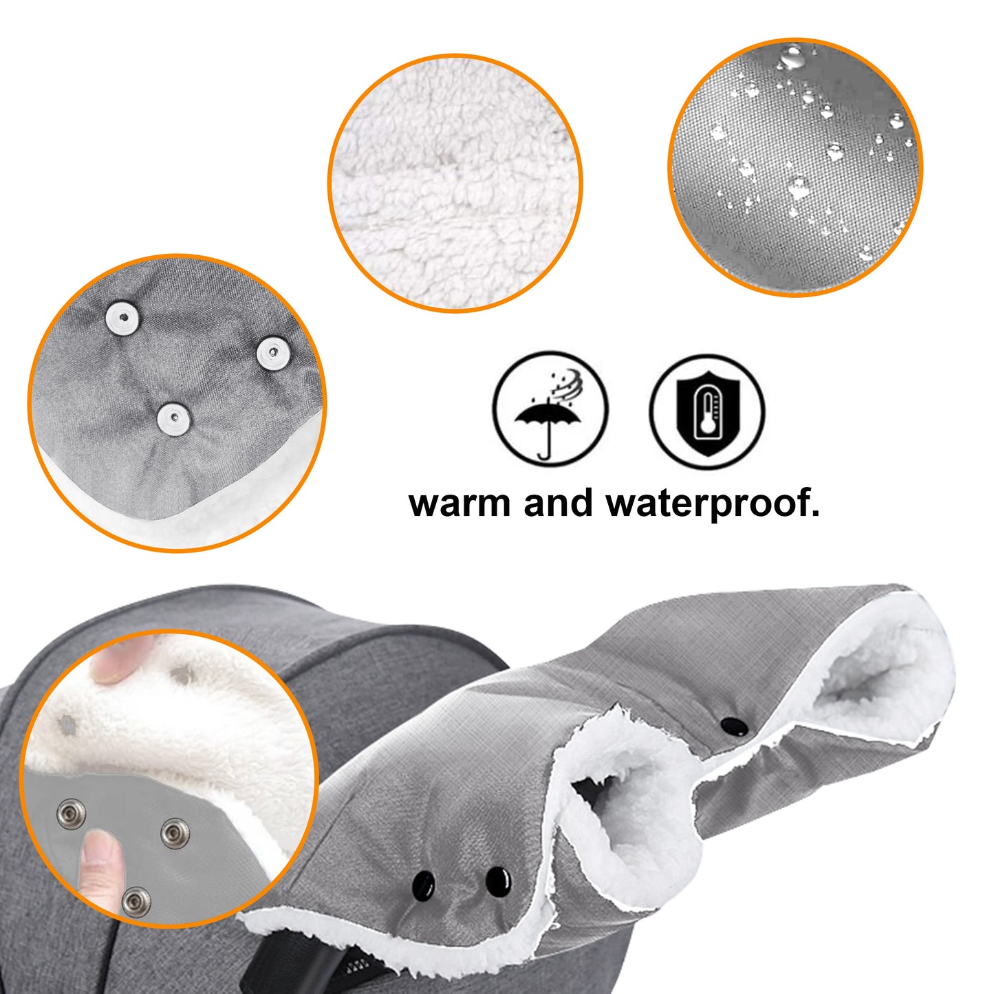 HioHa Stroller Hand Muff Warmer for Parents, Winter Pushchair Accessory Fits Most Buggies & Bike Trailers, Gray