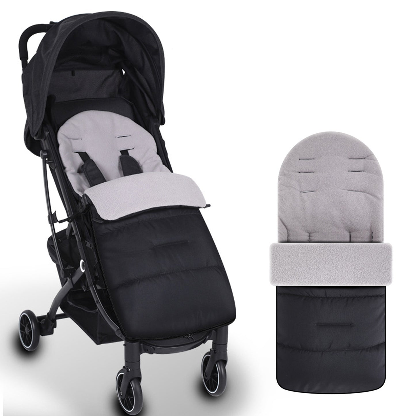 HioHa Universal Baby Stroller Footmuff, Winter Warm Pram Sack with 5-Point Harness Opening, Windproof & Water-Resistant, Machine Washable Cosy Liner for Newborn to Toddler, Fits Most Strollers Grey