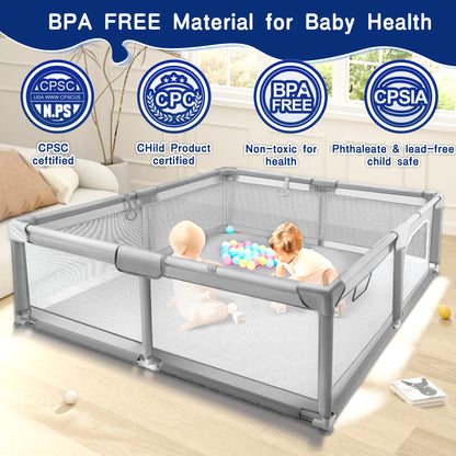 HioHa 52" x 52" Baby Playpen, Portable Play Yard with Sturdy Steel Frame & Breathable Mesh, Indoor Outdoor Baby Play Area