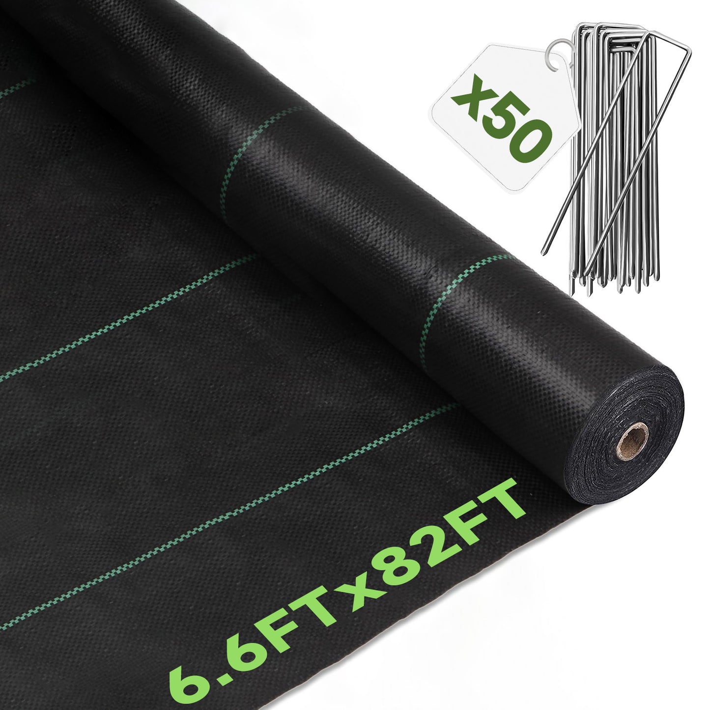 LCOGD 6.6x82tf High-Permeability Weed Barrier Fabric with 50 Ground Nails, Heavy Duty Landscape Fabric for Gardens, Lawns & Landscaping