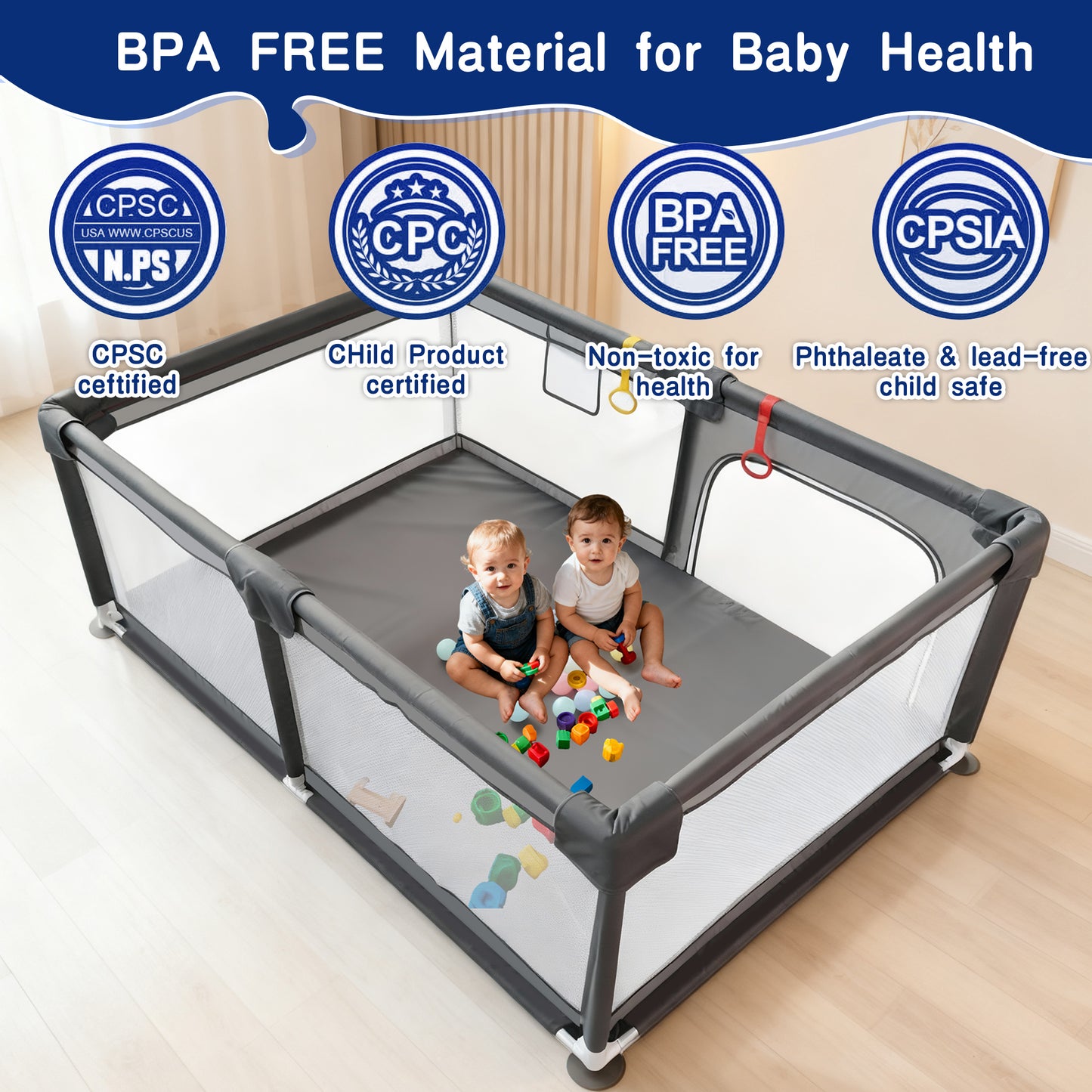 HioHa 71" Baby Playpen - Mat Included, Sturdy Steel Frame & Breathable Mesh Walls, Portable Indoor/Outdoor Play Yard