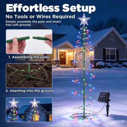 HioHa Solar Outdoor Spiral Christmas Tree Stake Lights, 35 Inch Metal LED Decor Tree with Star Topper, Waterproof Solar Landscape Light for Yard Lawn Pathway Holiday Decoration