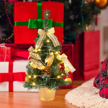 HioHa Small Christmas Trees with Lights, 1.4ft Mini Christmas Tree - Flocked Tabletop Christmas Decor for Home Office, Rustic Artificial Christmas Tree