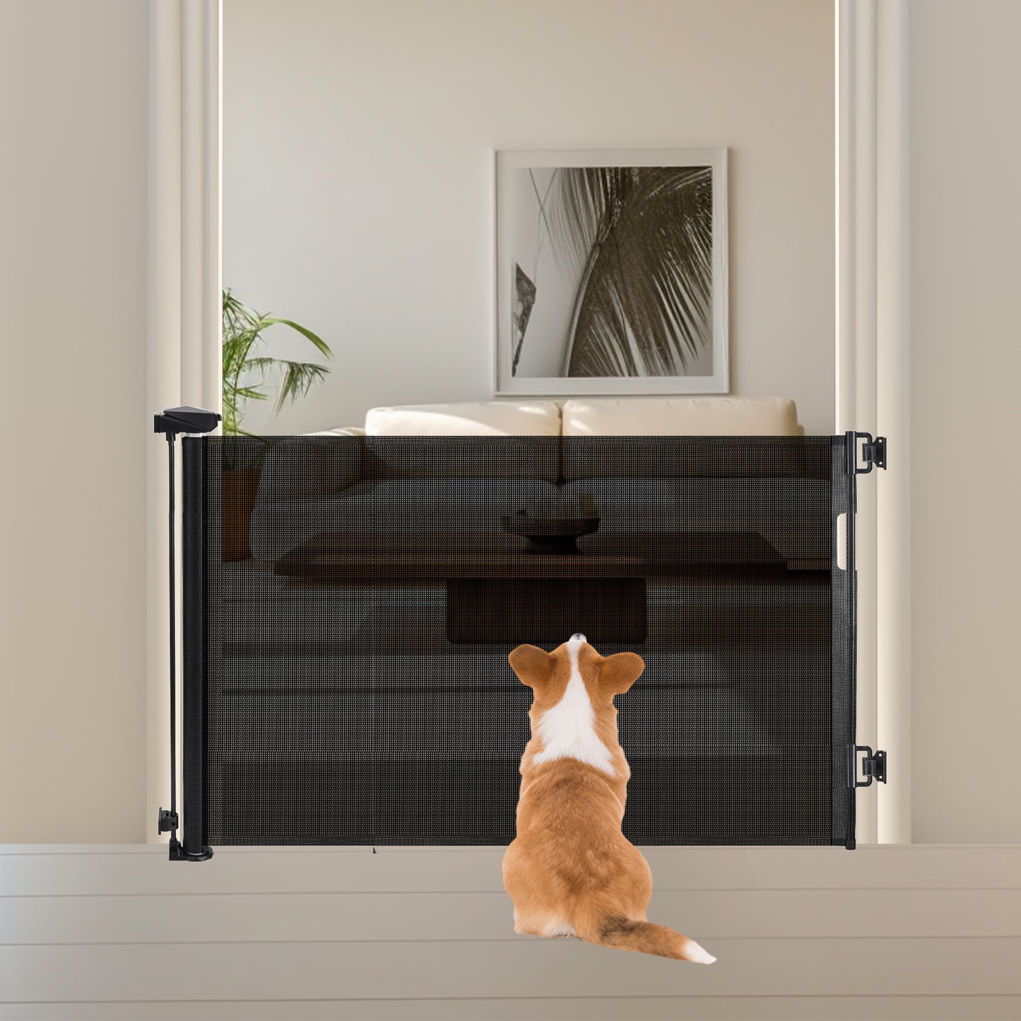 HioHa 59 Inch Retractable Gate, Hardware-Mounted Mesh Safety Gate for Stairs & Doorways, Black