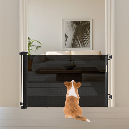 HioHa 59 Inch Retractable Gate, Hardware-Mounted Mesh Safety Gate for Stairs & Doorways, Black
