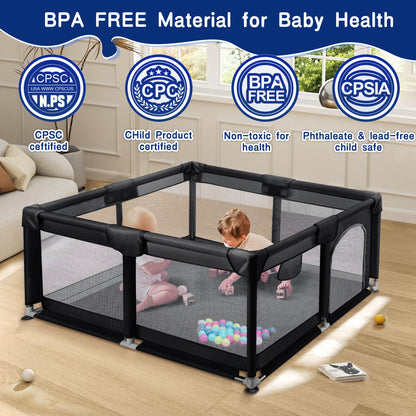 HioHa 52" x 52" Baby Playpen, Portable Play Yard with Sturdy Steel Frame & Breathable Mesh, Indoor Outdoor Baby Play Area