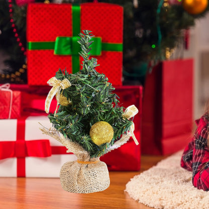 HioHa Small Christmas Trees with Lights, 1.4ft Mini Christmas Tree - Flocked Tabletop Christmas Decor for Home Office, Rustic Artificial Christmas Tree