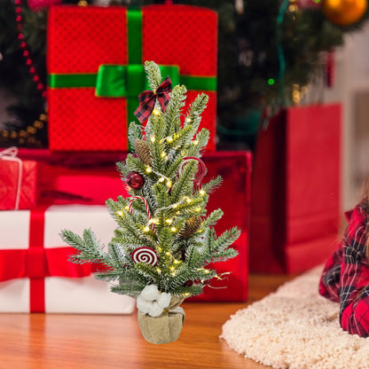 HioHa Small Christmas Trees with Lights, 1.8ft Mini Christmas Tree - Flocked Tabletop Christmas Decor for Home Office, Rustic Artificial Christmas Tree